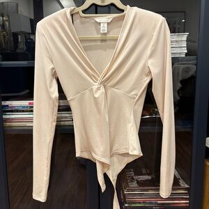 H&M Cream Twist Front Bodysuit With Shoulder Pads